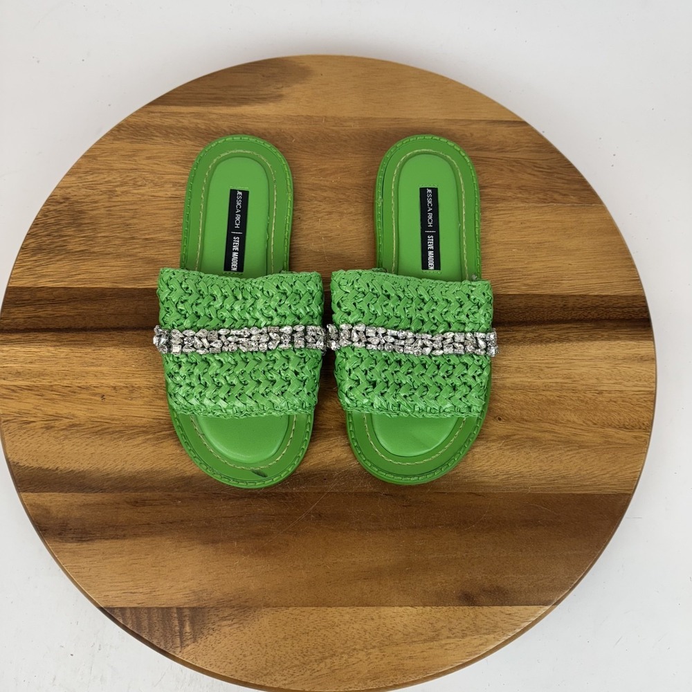 Womens Jessica Rich x Steve Madden Starlight Green Embellished Slide Size 6.5 M